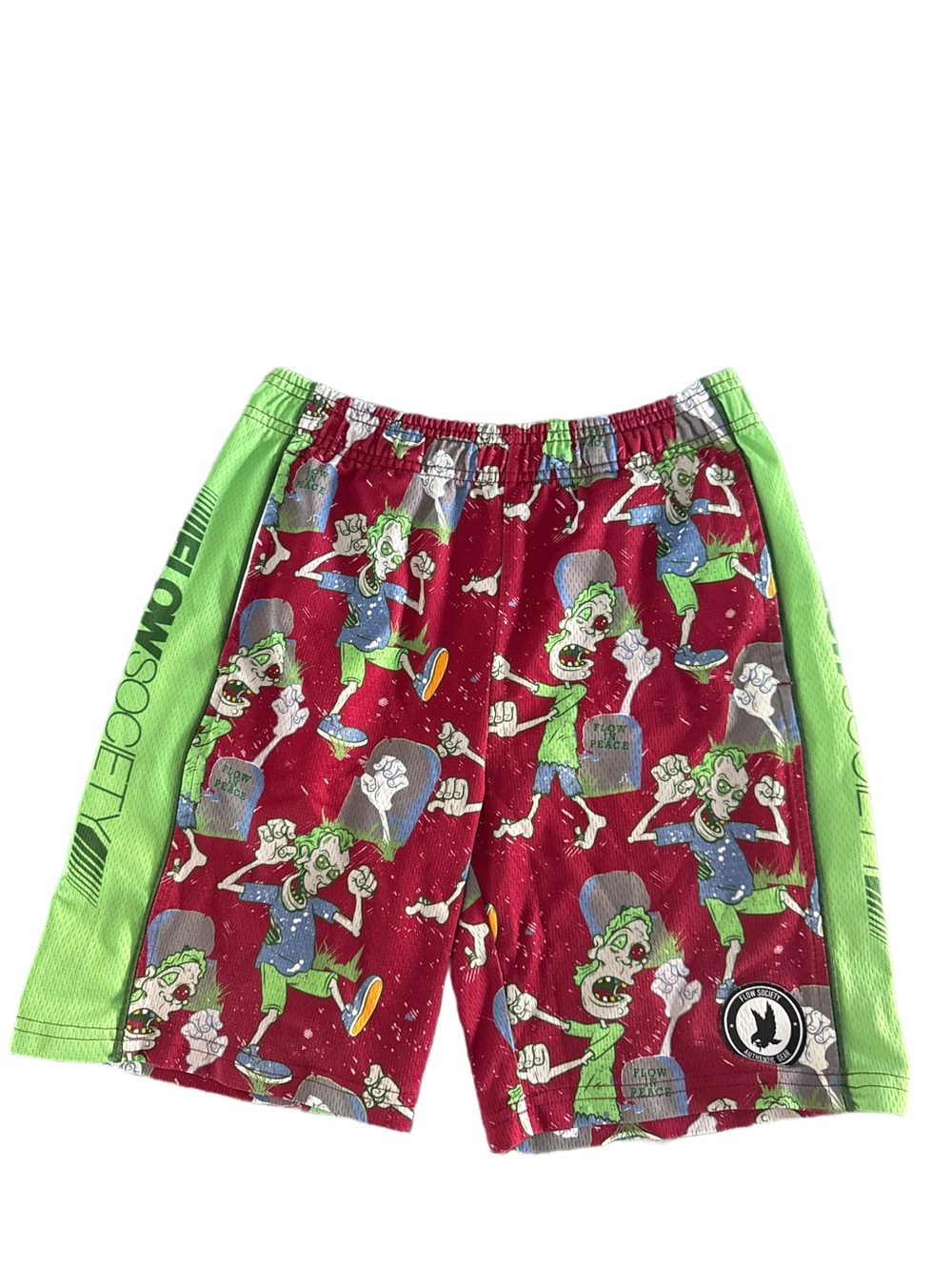 Kids' Graphic Swim Shorts in Red & Lime Green - Unbranded